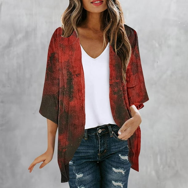 Cárdigan de mujer Cárdigan de Halloween Chaqueta estampada de moda Chaqueta estampada de verano de manga larga Chaqueta cárdigan Chaqueta Cárdigan de gasa para mujer