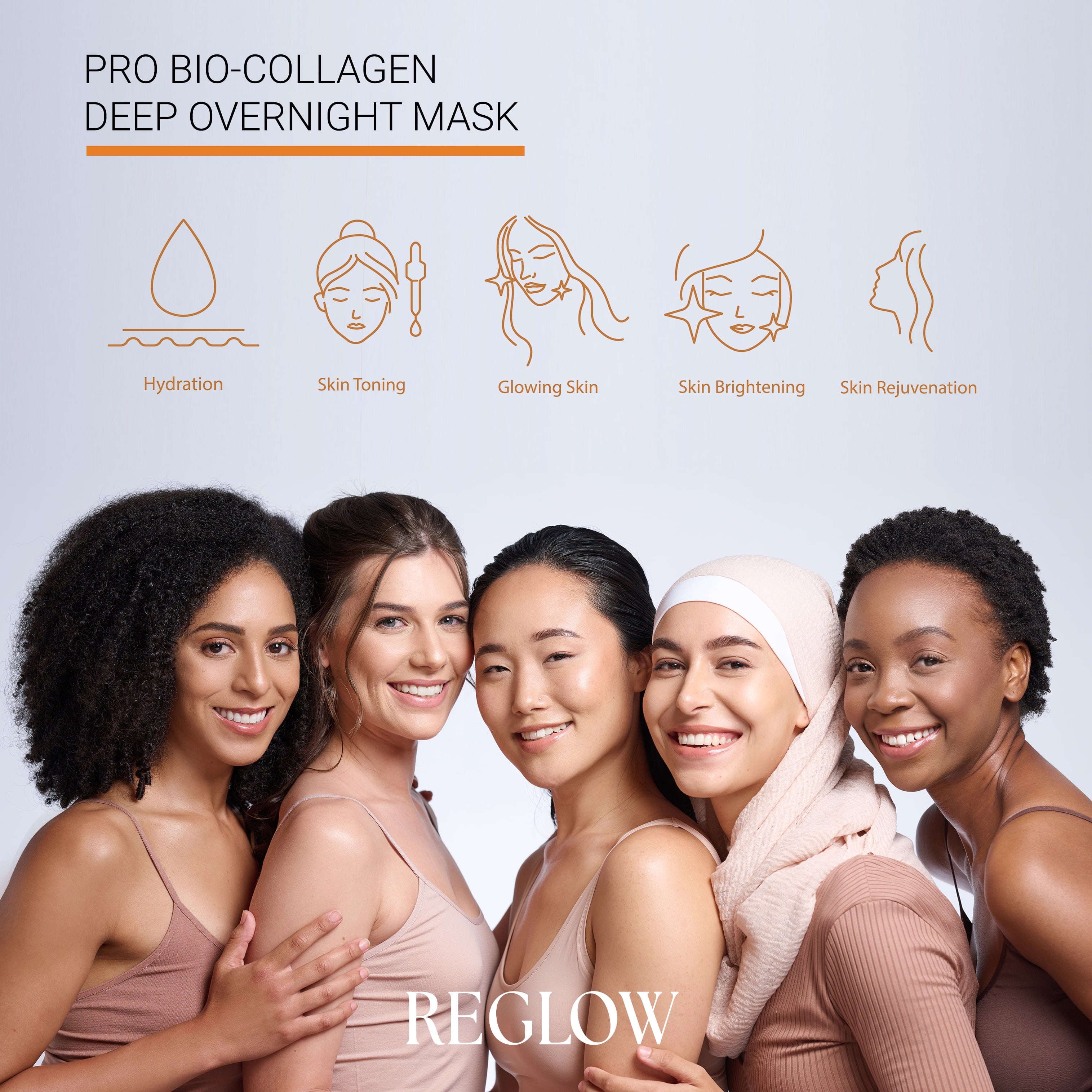 ReGlow Hydrating Overnight Hydrogel Face Mask with Collagen & Niacinamide, Sheet Mask Skincare, 34 g Each, 6 Pack