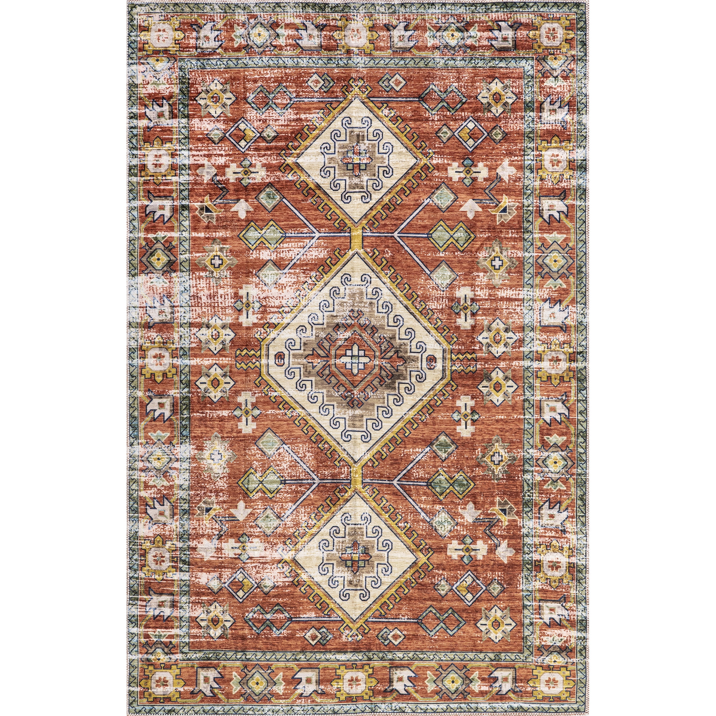 nuLOOM Everly Vintage Boho Machine Washable Area Rug, 5' x 8', Rust
