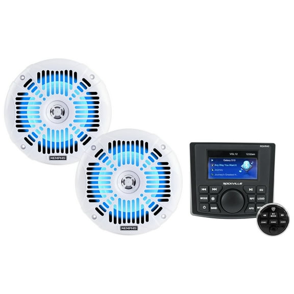 Rockville RGHR45 4 Zone Marine Receiver Remote Memphis Audio 6.5" LED Speakers