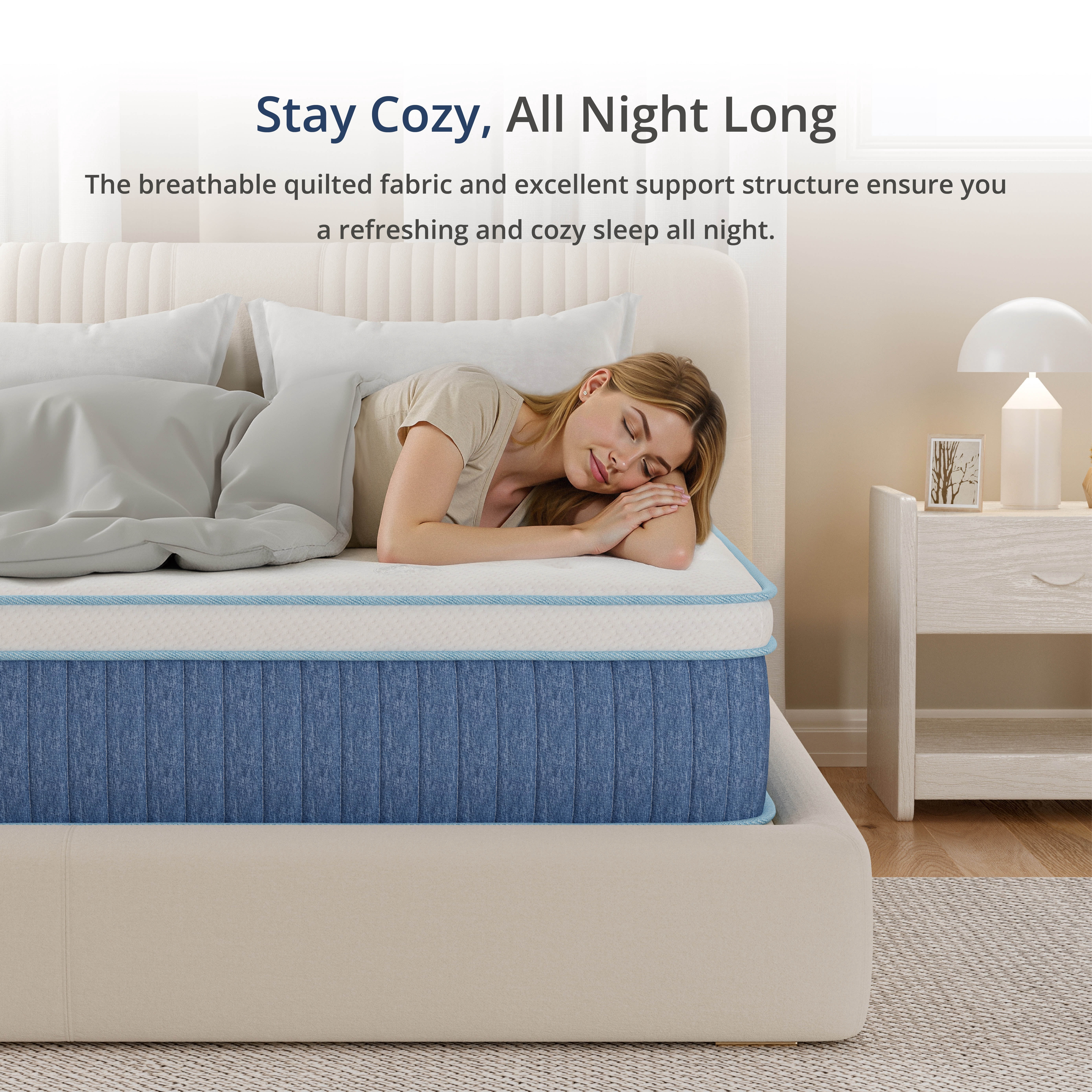 EGOHOME ChillWeave Queen Mattress, 12" Hybrid Mattress in a Box, Medium