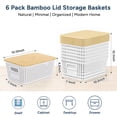 thumbnail image 2 of OVINESY 6 Pcs Plastic Storage Baskets with Lids, Stackable Organizer Bins for Shelves, Closet, Books & Toys, Space-Saving Baskets for Organizing, Bamboo Lid Storage Bins for Office, Playroom, White, 2 of 8