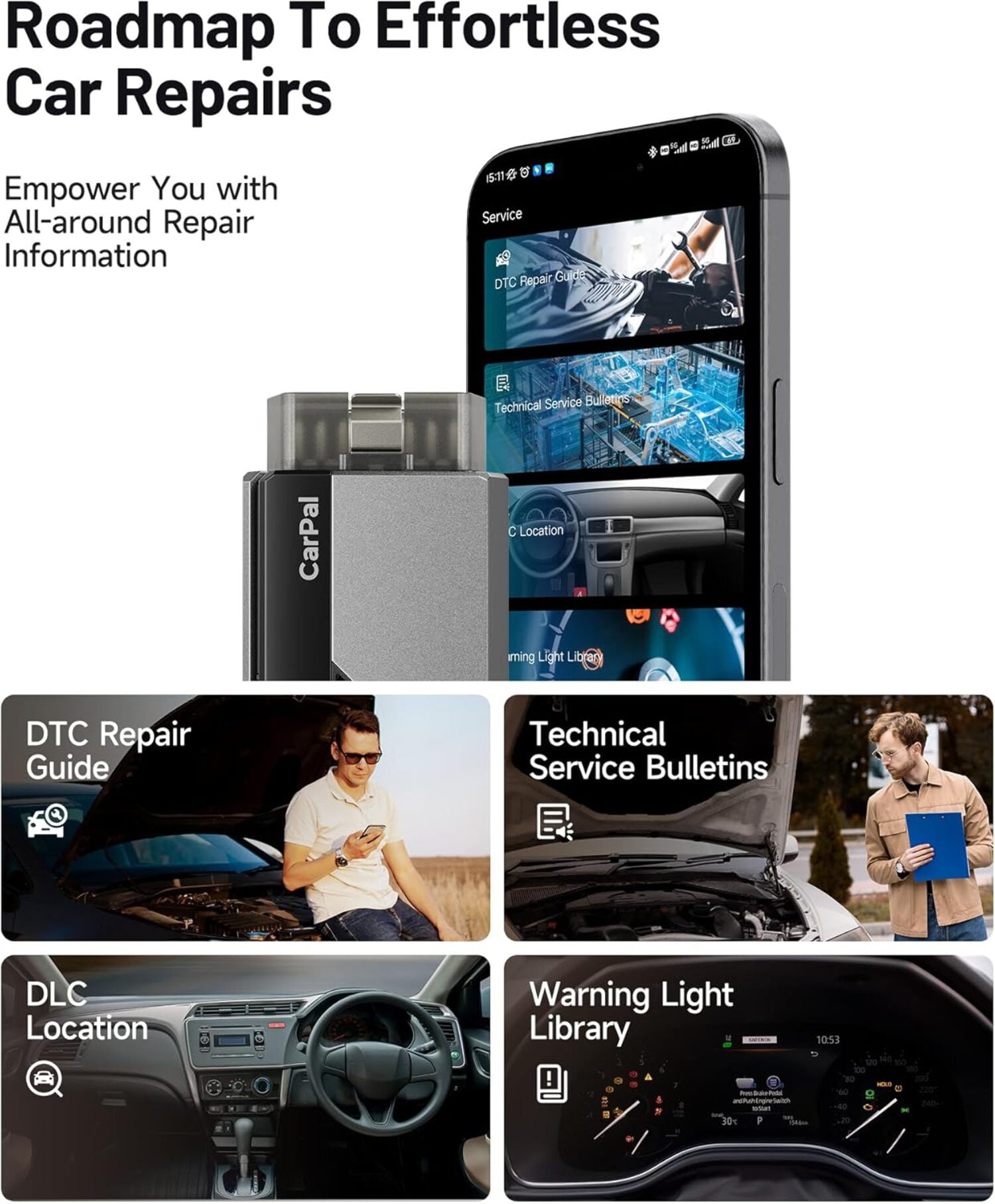 TOPDON CarPal - Carpal OBD2 Scanner Bluetooth - All System Diagnostic Tool for iOS & Android, Scanner for Car, Vehicle Health Check, 6 Mainteanance Services, Smog Check, Repair Guide, Performance Test