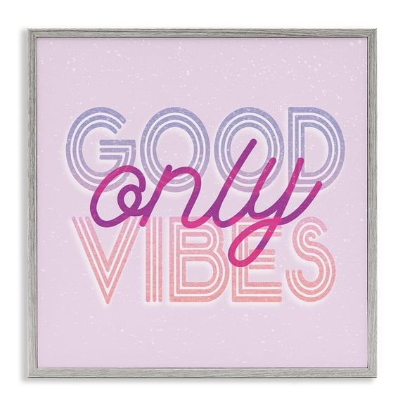 Stupell Industries Art Deco Good Vibes Only Retro Text Gray Framed Giclee Art, 12 x 12, by Lil' Rue