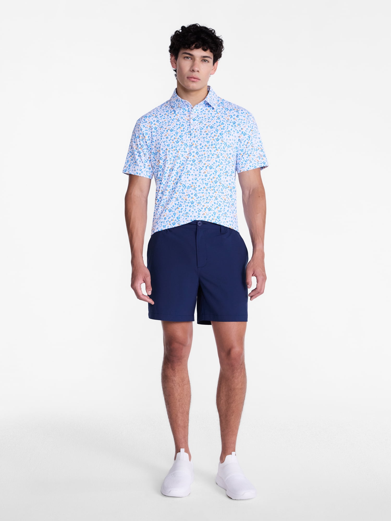 Birdie Bound Men's and Big Men's Ditsy Leopard Floral Golf Polo Shirt, Sizes XS-4XLT