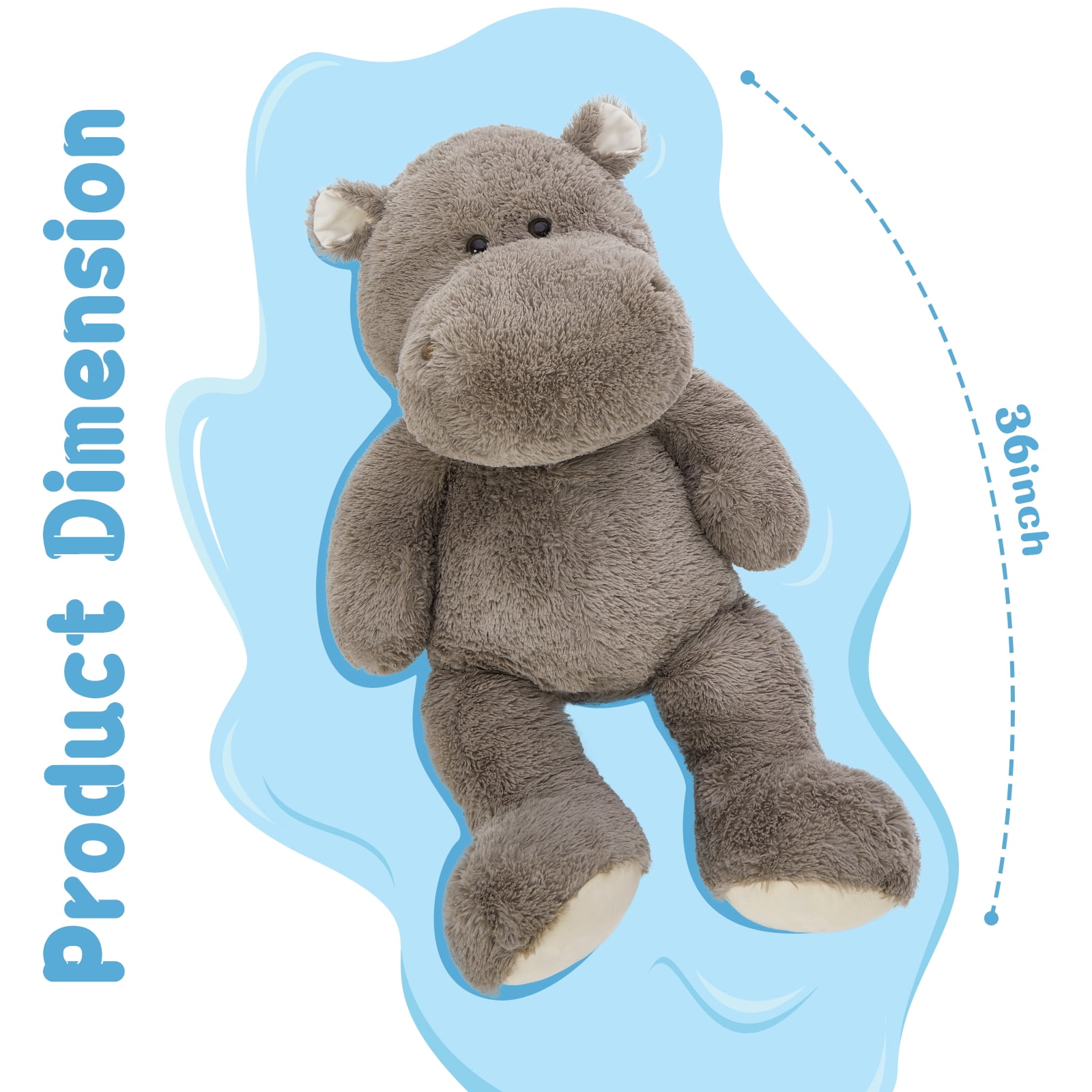 MaoGoLan Giant Hippopotamus Stuffed Animals 36" Gray Oversized Stuffed Hippo Toy Hippo Plush Toy
