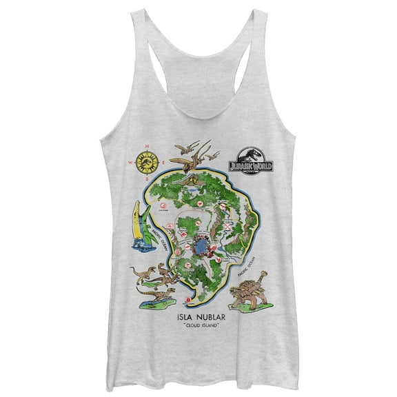Women's Jurassic World Isla Nublar Detail Map  Racerback Tank Top White Heather Large