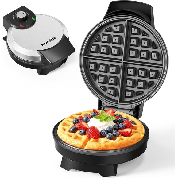 Waffle Maker, 7“ Round Classic Belgian Waffle Iron, Adjustable Browning Control, Easy-Clean Nonstick Plates & Cool Touch Handle, Space Saving Storage, Stainless Steel