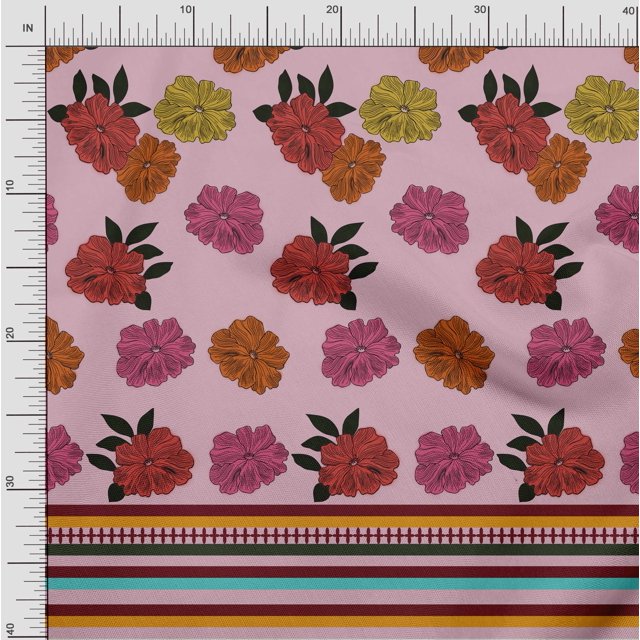 oneOone Polyester Lycra Fabric Stripe & Floral Panel Decor Fabric Printed BTY 56 Inch Wide