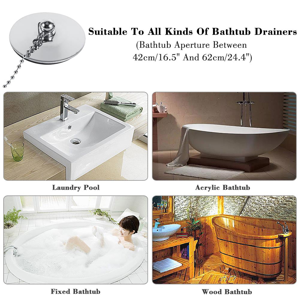 1, 5CM with Chain 12 Inch Bahob® Chrome Kitchen Sink Bathroom Bathtub Plug Drain Stopper Solid Metal Waste Plug with Ball Chain Small/Large & Chain 12