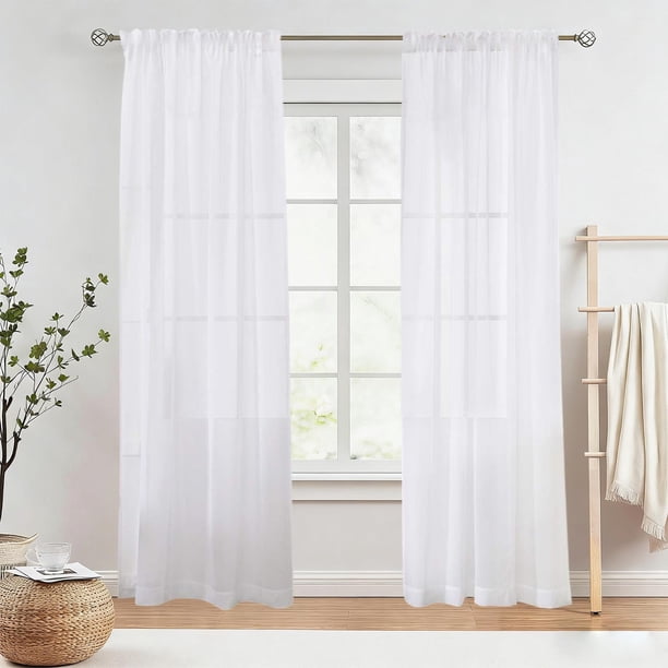 Juego de 2 cortinas translúcidas que filtran la luz – Paneles con bolsillo para barra para sala de estar, dormitorio u oficina en casa – Tejido de poliéster suave para mayor privacidad y luz s