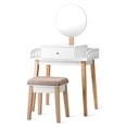 thumbnail image 4 of Patiojoy Wooden Vanity Makeup Dressing Table Round Mirror Cushioned Stool with 1 Drawer, 4 of 7