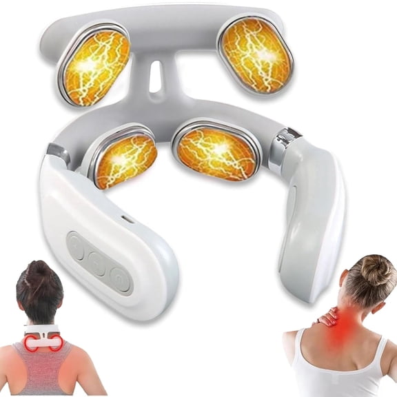 Pro 2.0 Neck Massager With Heat, 4-Head Stimulator With 5 Vibration Modes & 16 Intensity Levels,Neck Massager For Pain Relief Deep Tissue, For Home, Office & Travel