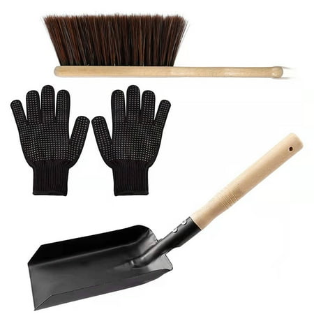 

Fireplace Cleaning Suit With Shovel Natural Wood Stove Brush Black Silicone Gloves Fireplace Shovel Fireplace Ash Shovel Suit