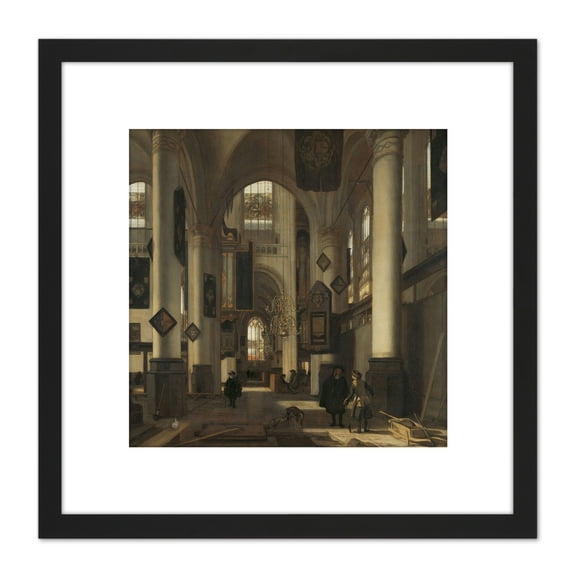 De Witte Interior Gothic Protestant Church 8X8 Inch Square Wooden Framed Wall Art Print Picture with Mount