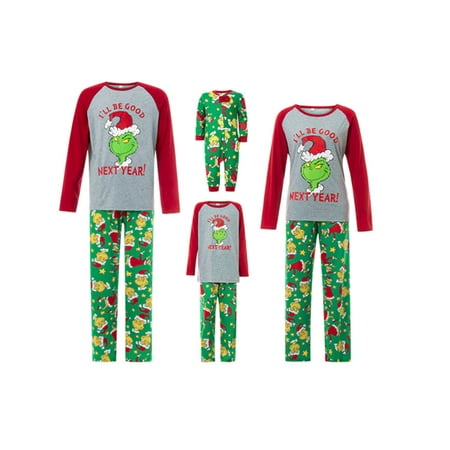 

Diconna Matching Family Christmas Pajamas Set Printed Long Sleeve Top and Plaid Pants Christmas Pjs for Family Sleepwear
