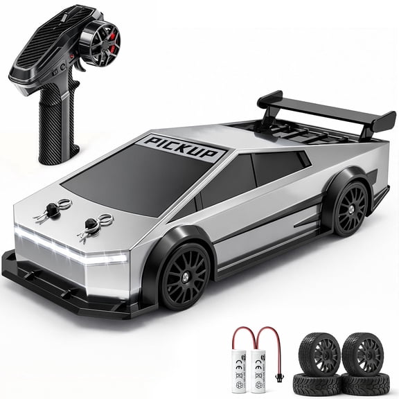 YSZZYSM Remote Control Car, 1:24 4WD Futuristic Pickup RC Car with High/Low Speed, 2 Sets of Drift & Off-Road Tires, 2 Batteries, 2.4GHz LED Toy Car for Boys Girls Ages 6-16