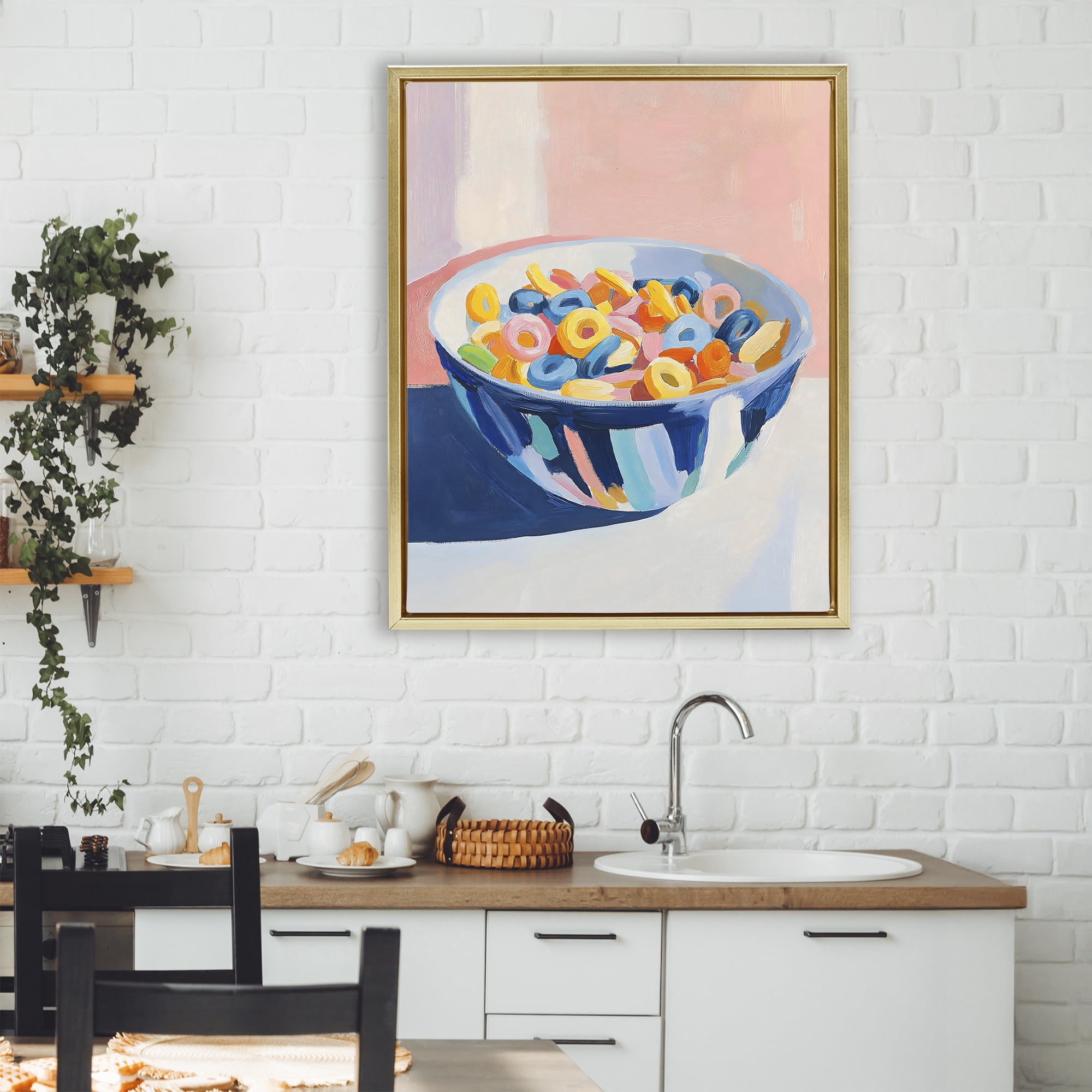Stupell Industries Colorful Cereal Bowl Gold Framed Floater Canvas Wall Art, design by The Prints Vibe