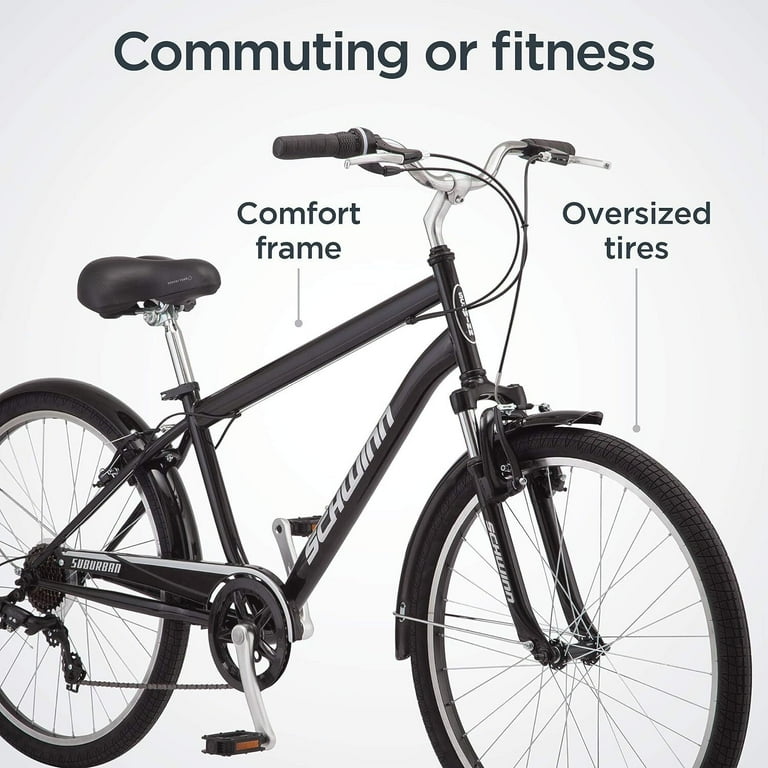 Schwinn Suburban Hybrid Bicycle Comfort Men s 26 in Black Bike 7 Speed Size 26
