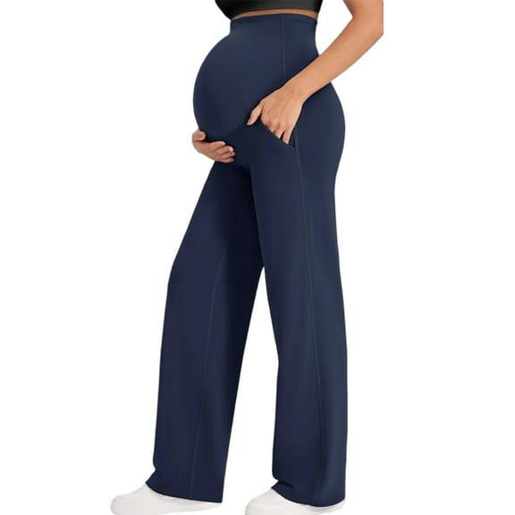 Riecok Maternity Yoga Pants Plus Size High Waisted Stretchy Wide Leg Pregnancy Leggings Solid Support Belly Activewear Pants