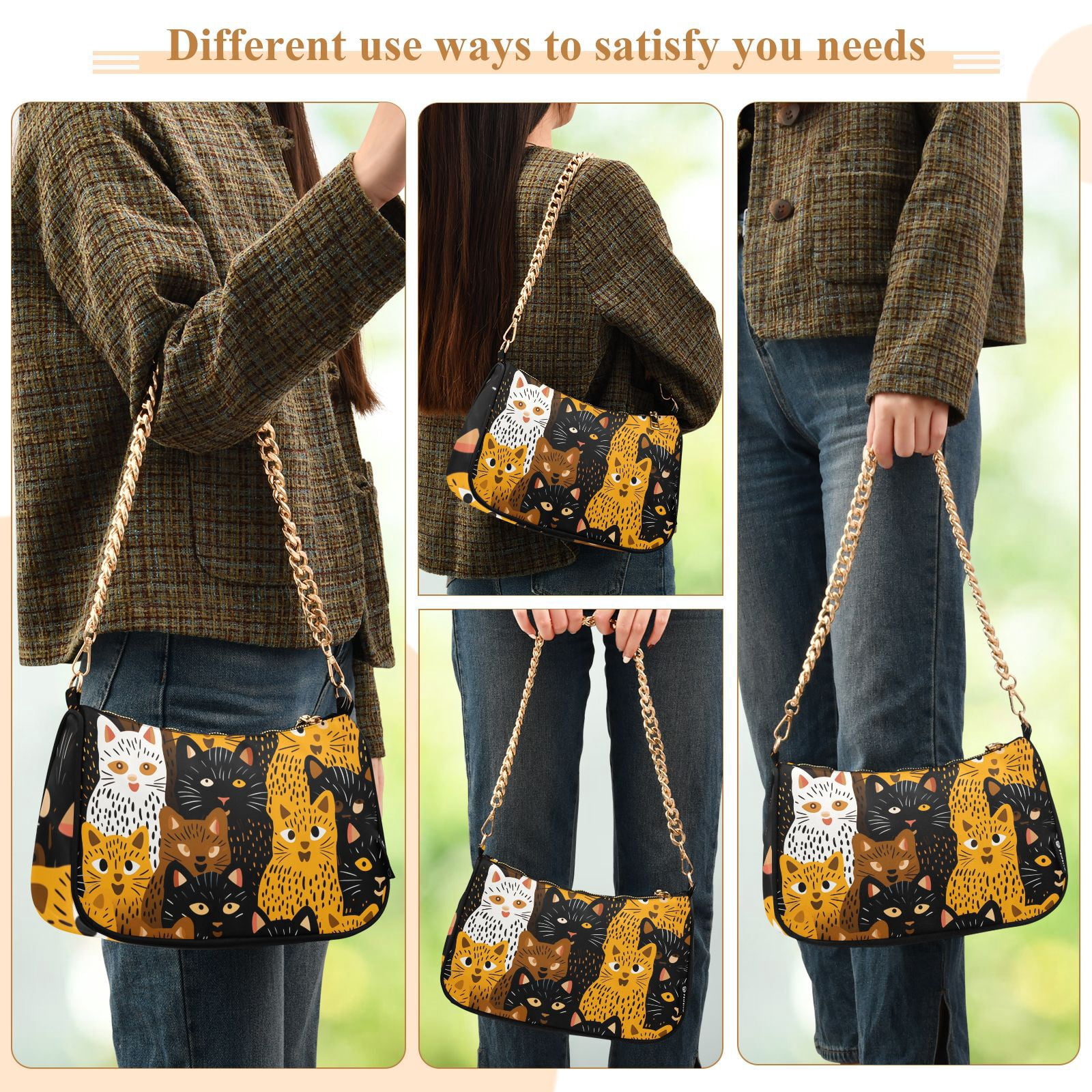 CatsWomen Small Shoulder Bag Crossbody Tote Hobo Bags Purse Clutch Handbags with Chain Strap for Women