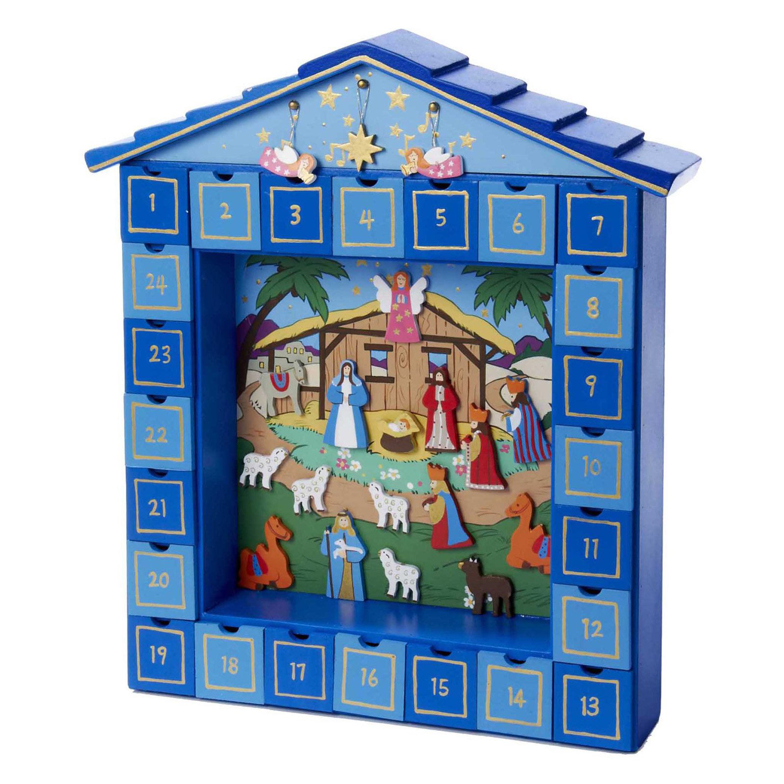 Kurt Adler 14 in. Wooden Christmas Nativity Advent Calendar