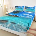 thumbnail image 4 of jejeloiu Ocean Themed Bed Sheets,Tropical Coconut Tree Full Size Sheets For Boys,Blue Beige,4pcs,1 Flat Sheet, 1 Fitted Sheet and 2 Pillowcases, 4 of 6