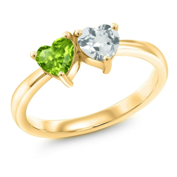 Gem Stone King 0.92 Ct Green Peridot Sky Blue Aquamarine 18K Yellow Gold Plated Silver Ring (Size 6)
