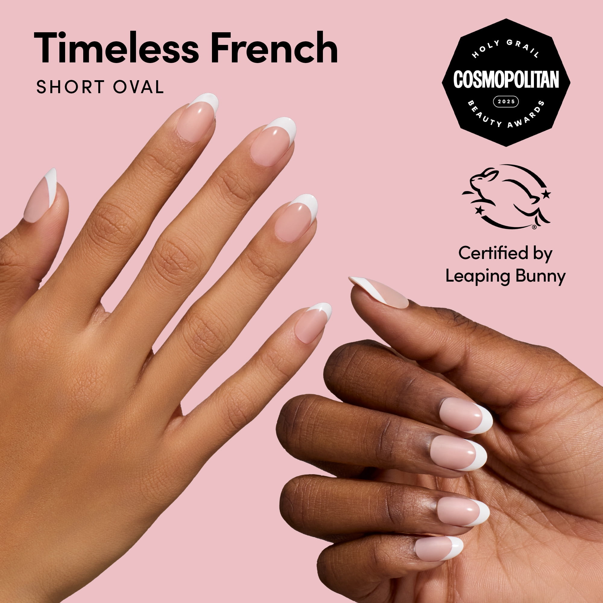 DIGI by Glamnetic Short Oval Artificial Press-on Nails, Timeless French, 24 Pieces