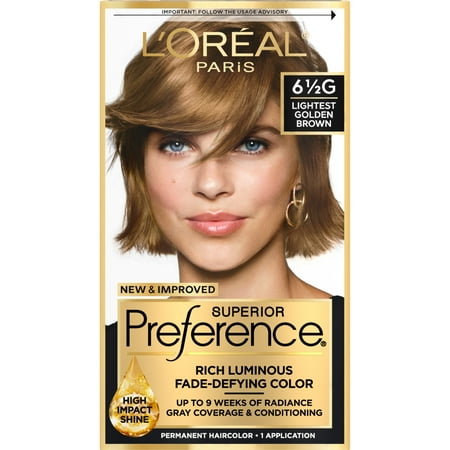 L'Oréal Paris Superior Preference Adult Permanent Hair Color, 6.5G Lightest Golden Brown, 1 Kit