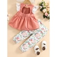 thumbnail image 3 of Genuiskids Toddler Baby Girl Easter Bunny Outfit Summer Sleeveless Lace Rabbit Ruffle Dress Tops High Elastic Waist Floral Long Pants, 3 of 9