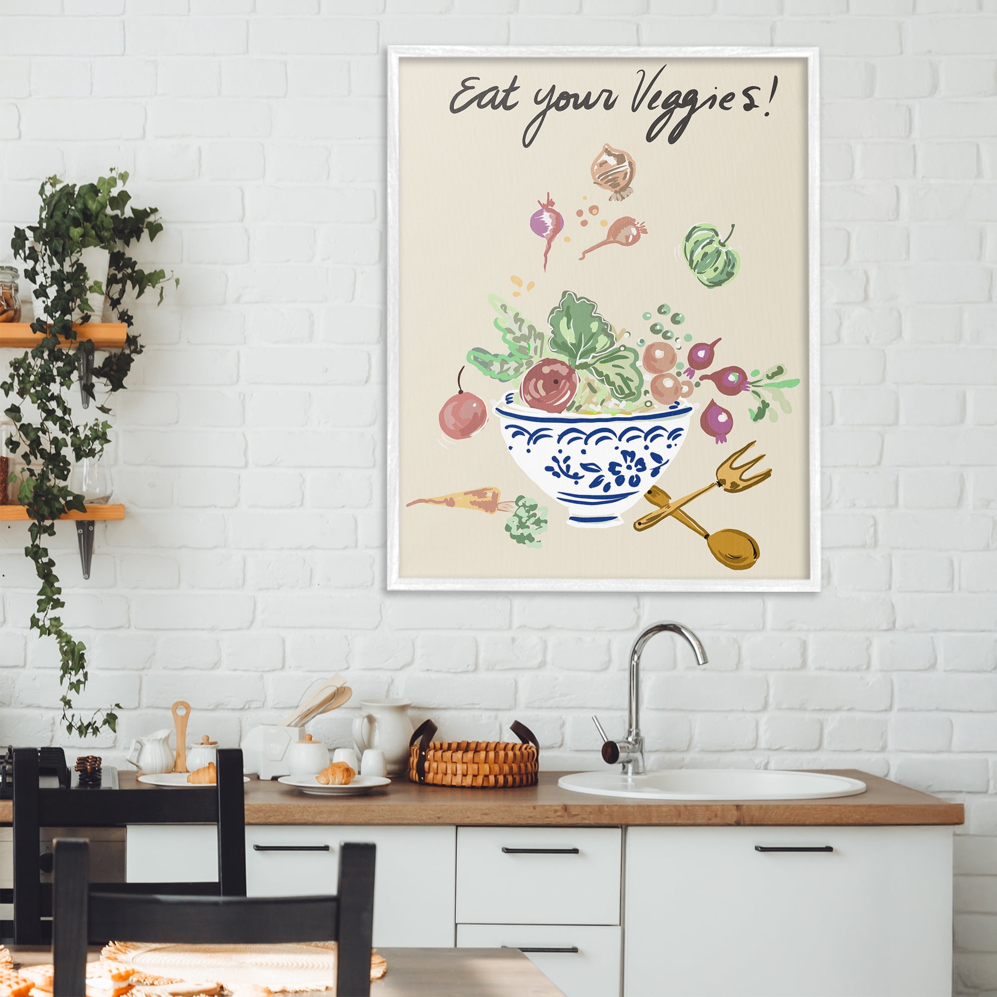 Stupell Industries Eat Your Veggies Bowl White Framed Giclee Art, design by Ani Del Sol