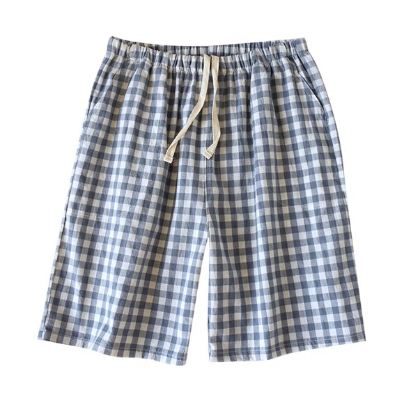 Pyjama pour Hommes Chaussettes Pantoufles Adulte Homme Animal Coton pour Hommes Printemps/été Shorts Fins Coupe Ample Confortables et Simples à Carreaux Vêtements de Maison (Bleu, TG)