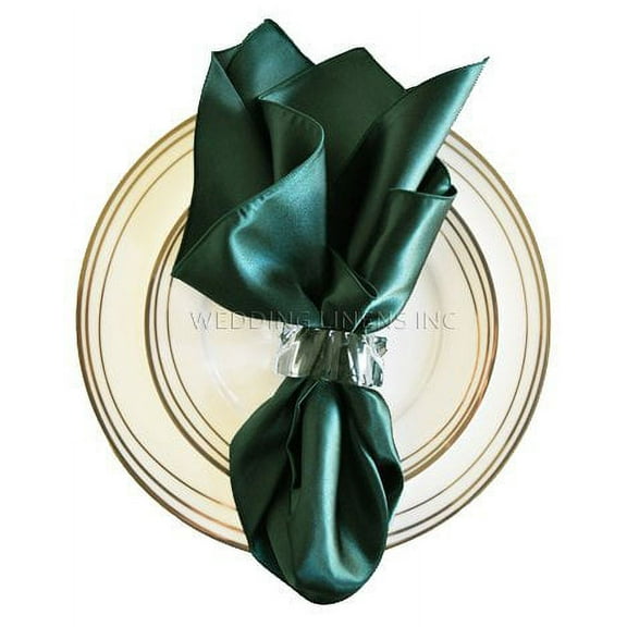 Wedding Linens Inc. (10pcs) 20'' x20" Satin Table Napkins for wedding Party Decoration events - Holly Green/ Hunter Green