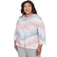 thumbnail image 3 of Alfred Dunner Womens Plus-Size Chevron Lacey Three Quarter Sleeve Top, 3 of 4