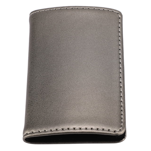 Estuche portátil para tarjetas de visita de PU en color gris con cierre magnético, tarjetero de acero inoxidable