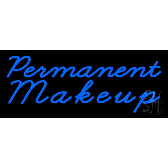 Blue Permanent Makeup LED Neon Sign 10 x 24 - inches, Black Square Cut Acrylic Backing, with Dimmer - Bright and Premium built indoor LED Neon Sign for Spa interior decor and storefront.