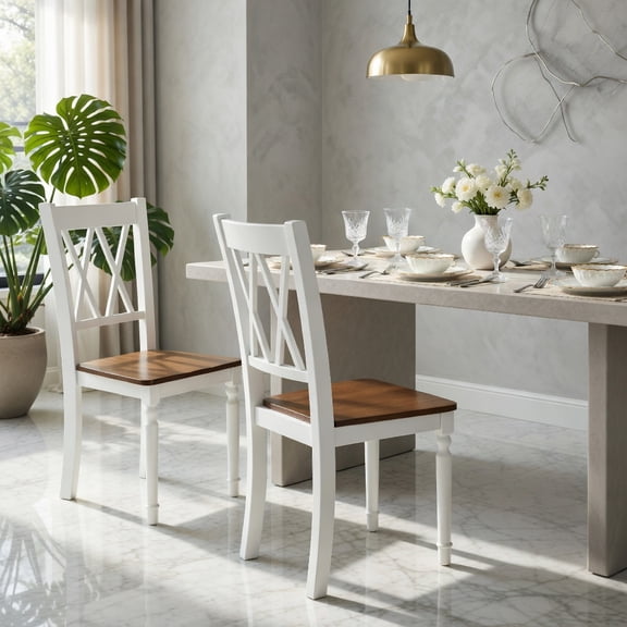 Demi Bonn Set of 4 Wooden Farmhouse Kitchen Dining Chairs with Rubber Wood Seat and Backrest for Dining Room Living Room, Brown