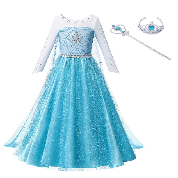Vestido de princesa para niñas, disfraz de Disney Frozen Snow Queen Elsa, disfraz de fiesta de cumpleaños, ropa para niños con peluca de corona Vestido4T Gao Jinjia LED