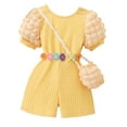 thumbnail image 1 of Girls' Casual 2 Piece Set: Ribbed Rss Back Romper With Buble Sleeves Bag Clothes, 1 of 8