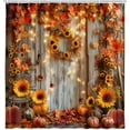 thumbnail image 5 of Fall Barn Door Shower Curtain, Pumpkin Maple Leaves Thanksgiving Harvest Autumn Farmhouse Bathroom Curtains, Rustic Sunflower Country Wooden Bathroom Accessories Set with Hooks, 72x72IN, 5 of 6