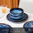 thumbnail image 5 of ALOFMO 12-Piece Blue Reactive Glaze Stoneware Dinnerware Set with Gold Rim, Service for 4, Microwave & Dishwasher Safe, Scratch-Resistant Plates and Bowls, 5 of 9