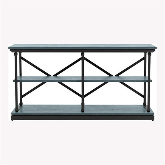 Bowery Hill Transitional Wood 2-Shelf Console Table in Blue Finish