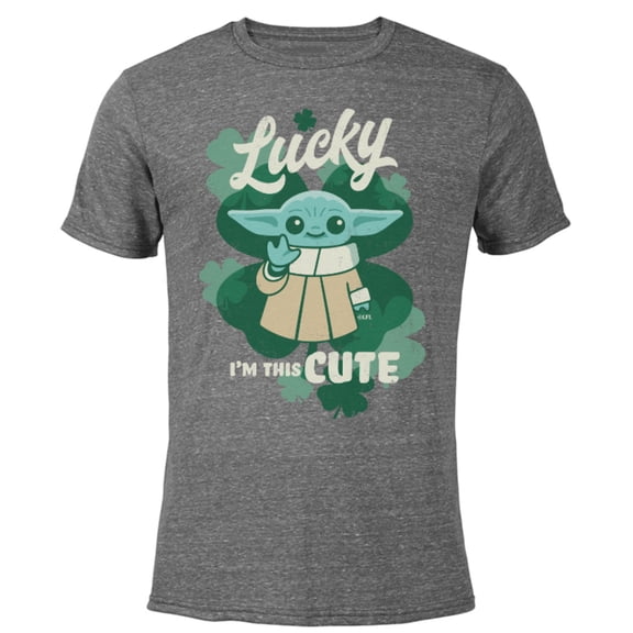 Star Wars Mandalorian Grogu Lucky I’m This Cute Green - Short Sleeve Blended T-Shirt for Adults - Customized-Dark Heather