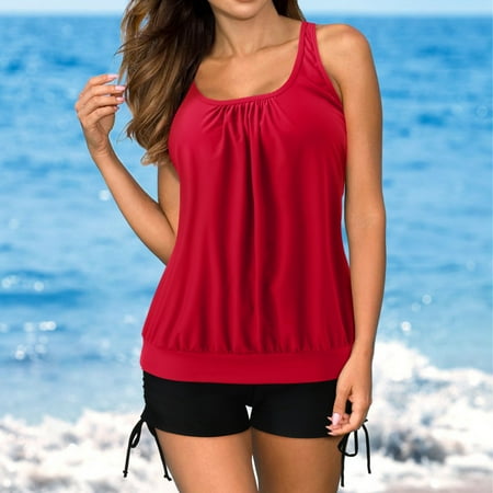 MSJUHEG Swimsuit Sets Red Swimsuit Women Tankini Bathing Suits Tankini Swimsuits For 2 Piece Bathing Suits Tops With Boyshorts Fit Swimwear Bikini Sets for Women Bathing Suit for Women Bikini Red 3XL