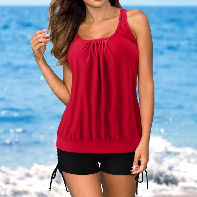 Hauts de Tankini Amples pour Femmes avec Shorty Ensemble de Maillot de Bain P-5TG