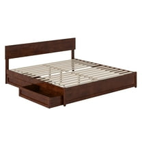 Wesley King Wood Platform Bed with Panel Footboard and Storage Drawers in Walnut