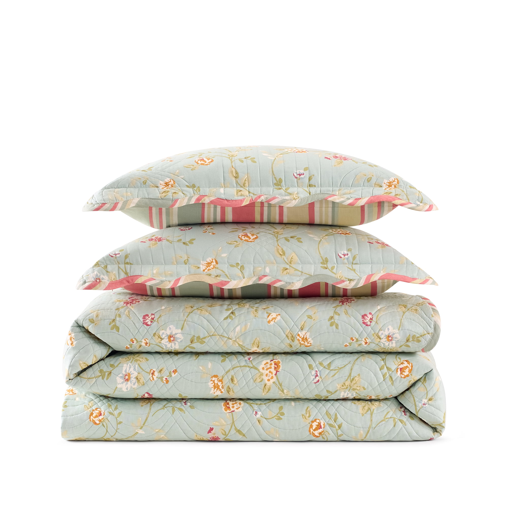Waverly Garden Glitz 3-Piece Cotton Quilt Set – King - with 2 Shams, Lightweight & Breathable - Vapor