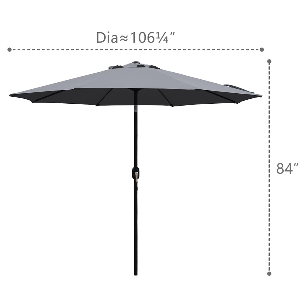Kool Outdoor 9ft Patio Umbrella with Crank Handle and Push Button Tilt, Outdoor Market Umbrella with 8 Ribs - Dark Gray