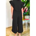 thumbnail image 2 of Women's Black Textured Ruffled Sleeve Zipped Top and Wide Leg Pants Set | [ZhiHiMeRi] | (US 12-14)L, 2 of 6